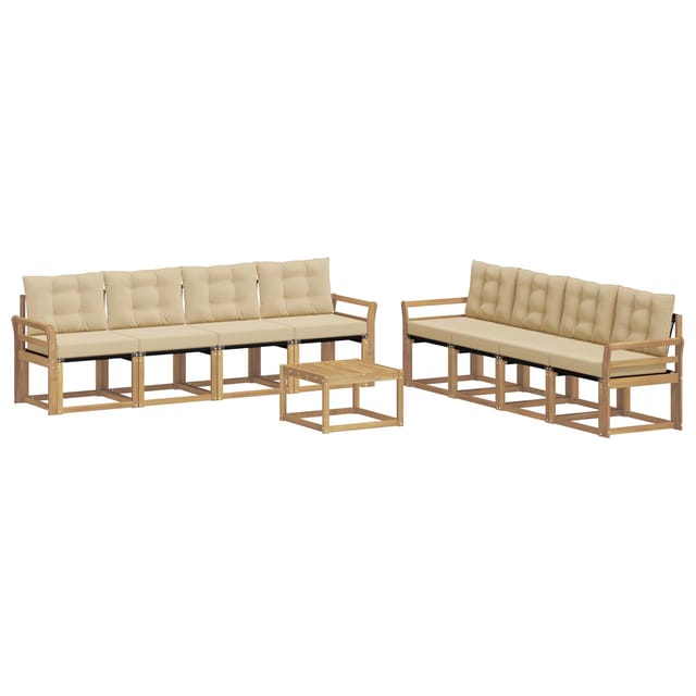 vidaXL Outdoor-Sofagarnitur mit Kissen 9-Tlg Weiß und Beige 3389335
