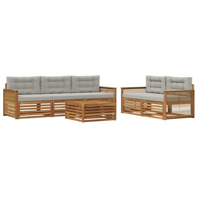 vidaXL Outdoor-Sofagarnitur mit Kissen 6 Stk Natur und Hellgrau 3383029