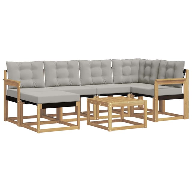 vidaXL Outdoor-Sofagarnitur mit Kissen 7-Tlg Weiß und Hellgrau 3389661
