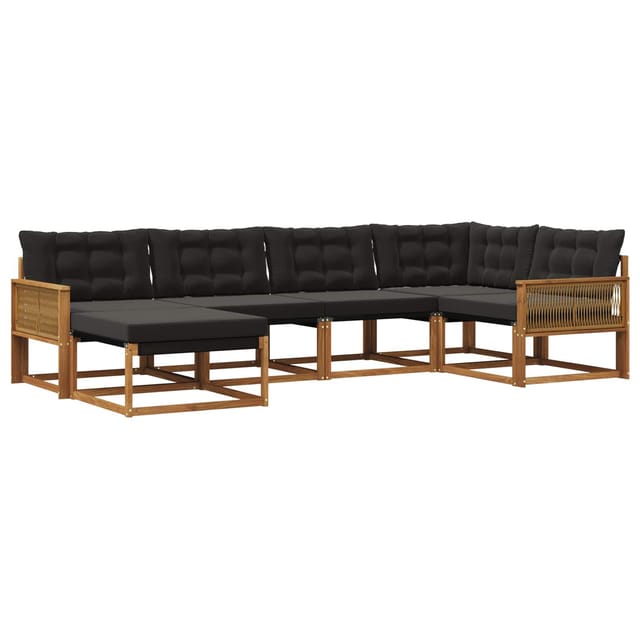 vidaXL Outdoor-Sofagarnitur mit Kissen 6 Stk Natur und Schwarz 3381540