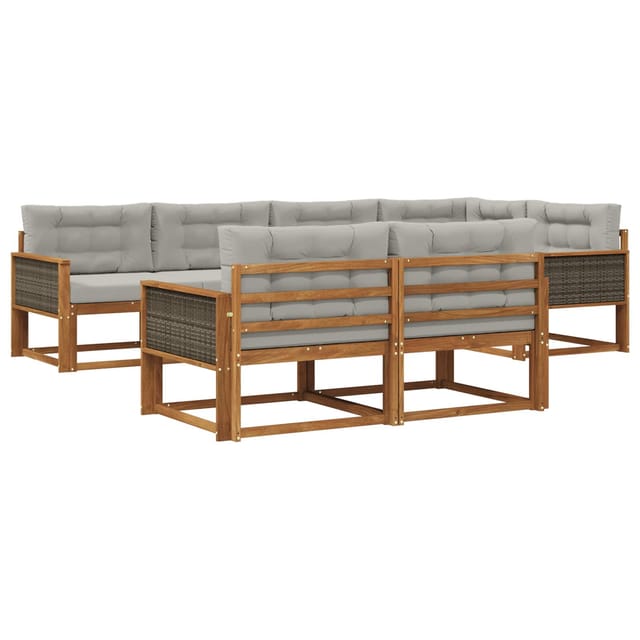 vidaXL Outdoor-Sofagarnitur mit Kissen 7 Stk Natur und Hellgrau 3382639