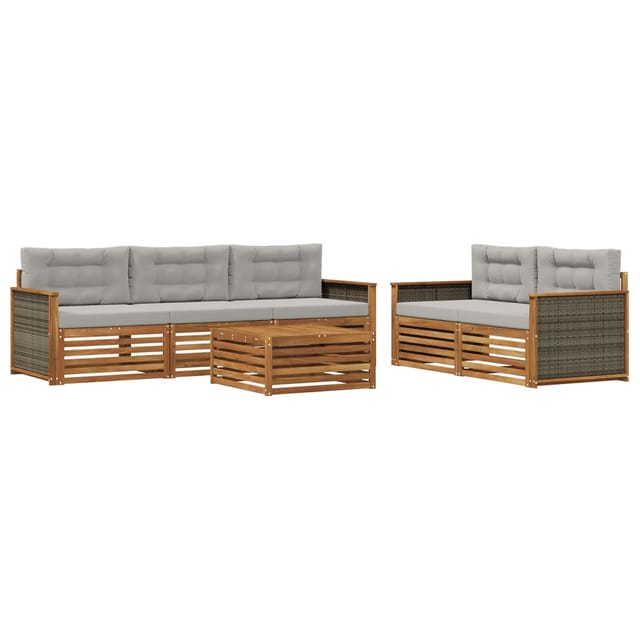 vidaXL Outdoor-Sofagarnitur mit Kissen 6 Stk Natur und Hellgrau 3383019