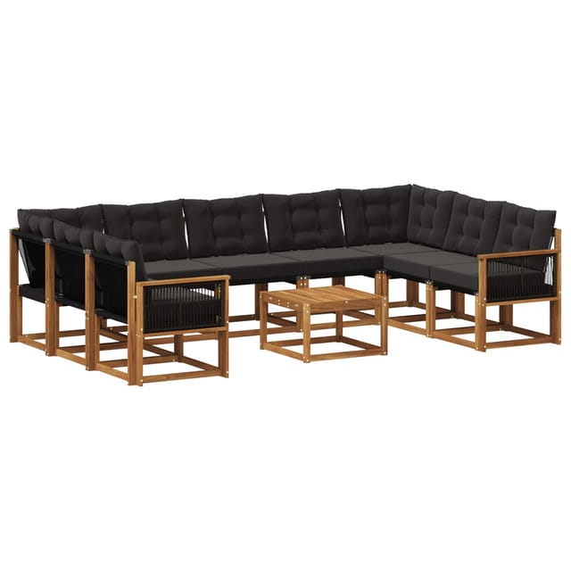 vidaXL Outdoor-Sofagarnitur mit Kissen 10 Stk Natur und Schwarz 3382224
