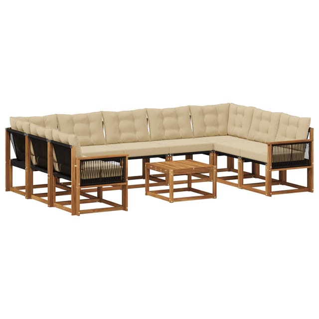 vidaXL Outdoor-Sofagarnitur mit Kissen 10 Stk Natur und Beige 3382225