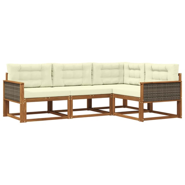 vidaXL Outdoor-Sofagarnitur mit Kissen 4 Stk Natur und Creme 3382518