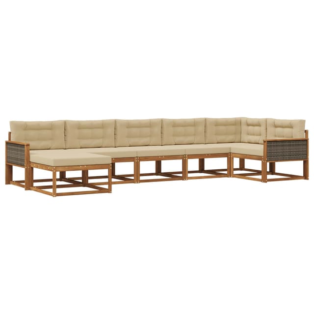 vidaXL Outdoor-Sofagarnitur mit Kissen 7 Stk Natur und Beige 3382741
