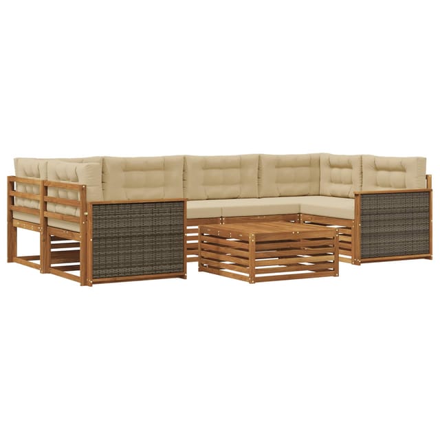 vidaXL Outdoor-Sofagarnitur mit Kissen 7 Stk Natur und Beige 3383081