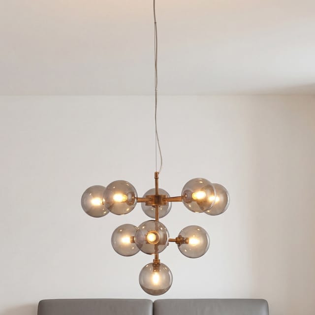 Licht-Erlebnisse Hängeleuchte Rauchglas Metall 49 CM Breit In Bronze Für 9X G9 Kugelschirm