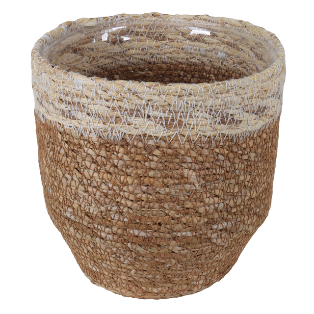 Übertopf Hogla-Gras natur Rand beige mit Polybeutel Ø 12 x 12 cm