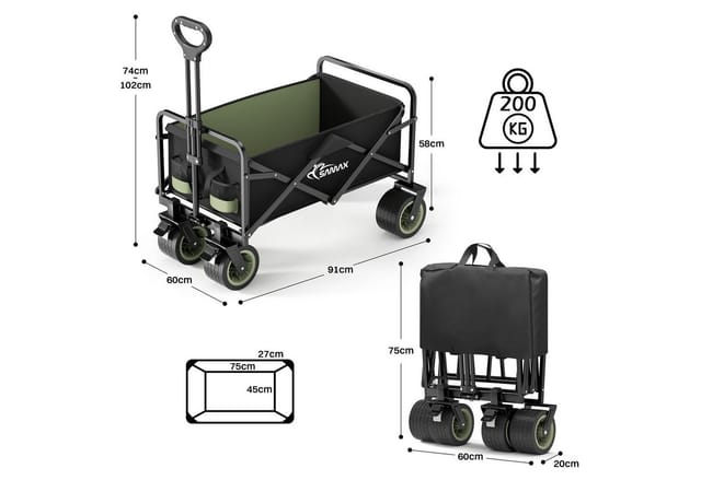 SAMAX Faltbarer Bollerwagen Offroad Camping Edition bis 200 kg - Schwarz / Matcha Grün