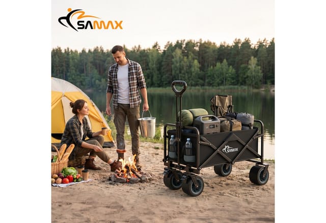 SAMAX Faltbarer Bollerwagen Offroad Camping Edition bis 200 kg - Schwarz / Grau