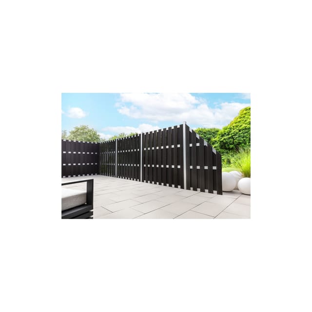 WPC-Sichtschutzzaun CARMENO - 3x Element + 4x Pfosten - Schwarz