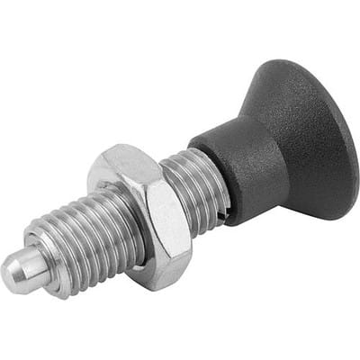 ARRETIERBOLZEN OHNE RASTNUT GR.1 M10X1, FORM:H, EDELSTAHL UNGEHÄRTET, KOMP:THERMOPLAST SCHWARZGRAU RAL7021 (K0343.12105)