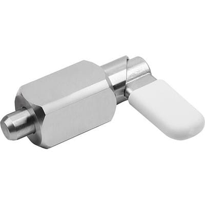 SPERRRIEGEL VIERKANT, SCHWEIßBAR GR.3, D=8, FORM:H MIT KAPPE, EDELSTAHL BLANK, KOMP:THERMOPLAST GRAU RAL7035