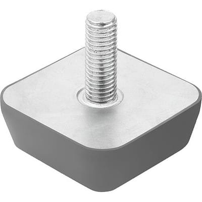 GUMMIPUFFER VIERECKIG AUSSENGEWINDE M12X37, D=80, H=30, EDELSTAHL A4 1.4401, KOMP:ELAST. NATURKAUTSCHUK