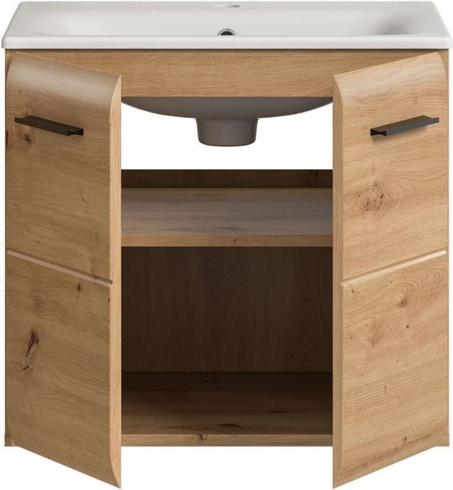 welltime Waschbeckenunterschrank (2-St) Florenz, Waschtisch inkl. Waschbecken, Artisan Oak NB, 60 cm breit