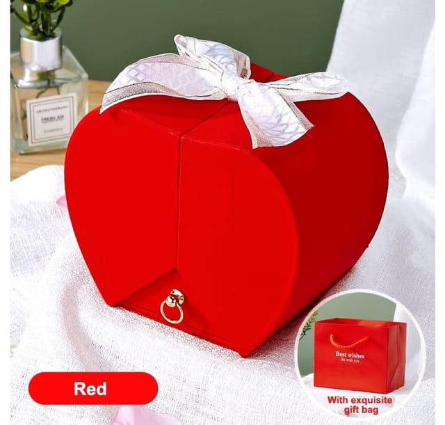 Kunstblume Echte Rose mit vierblättrigem Kleeblatt Kette Box in Rot, Tidy