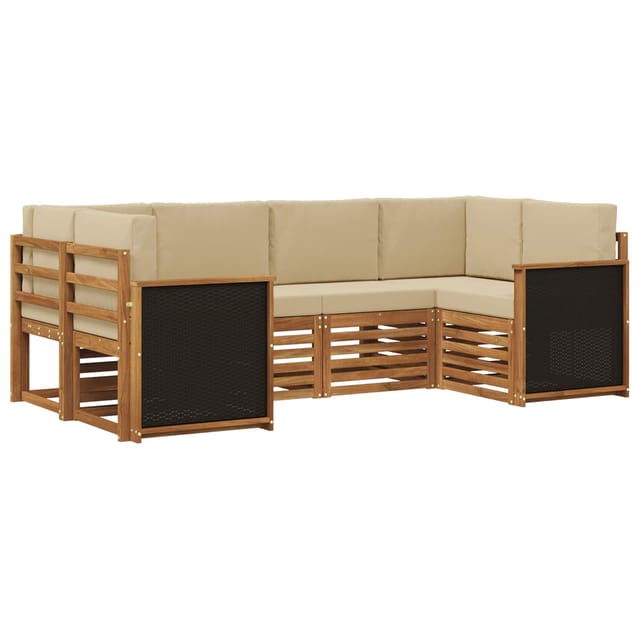 Ecksofa Set 5 Pcs Natur Massives Akazienholz Und Polyester Vidaxl