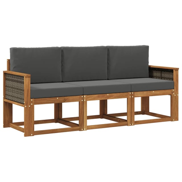 Outdoor-sofagarnitur Mit Kissen 3 Pcs Natur Und Anthrazit Vidaxl