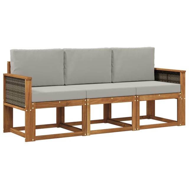 Outdoor-sofagarnitur Mit Kissen 3 Pcs Natürlich Und Hellgrau Vidaxl