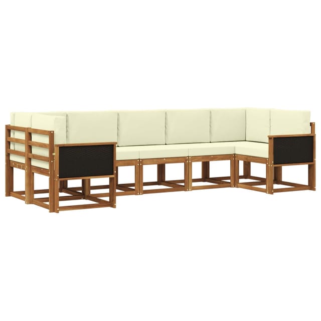 Outdoor-sofagarnitur 7 Pcs Natur Und Creme Massivholz Akazie Vidaxl