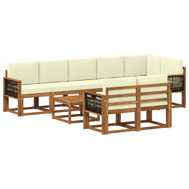 Outdoor-sofagarnitur Mit Kissen 9 Pcs Natur Und Creme Polyester Vidaxl