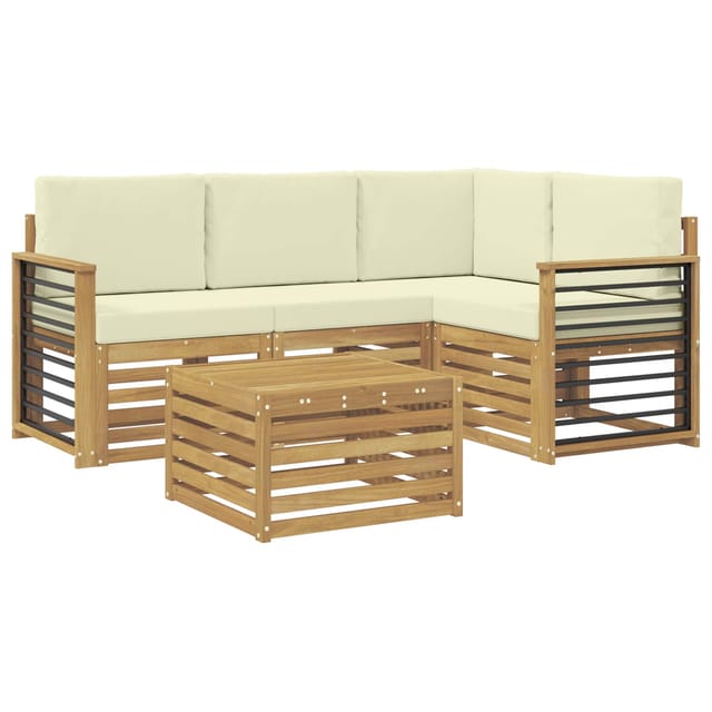 Outdoor-sofagarnitur Mit Kissen 5 Pcs Weiß Und Creme Polyester Vidaxl