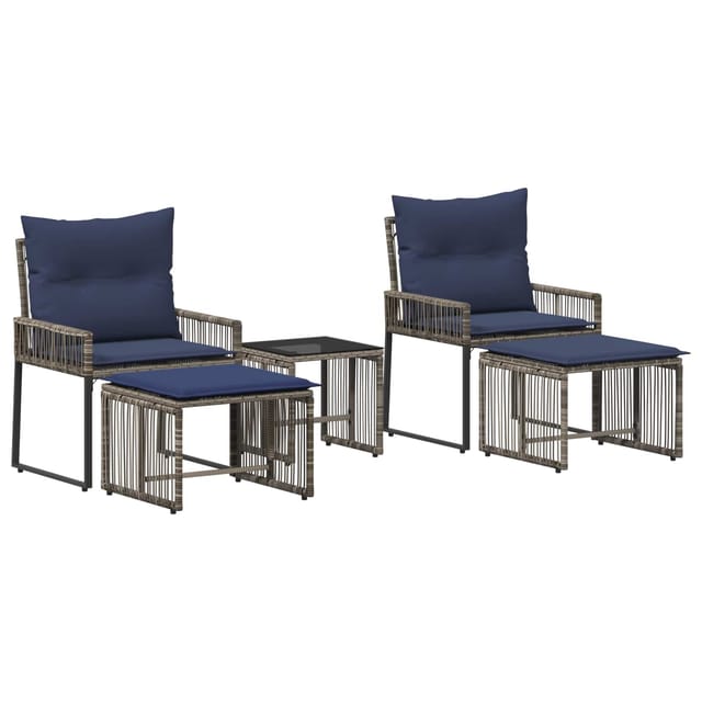 Gartenmöbel Set 11 Pcs Grau Und Marineblau Poly-rattan Vidaxl