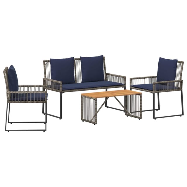 Gartenmöbel Set 9 Pcs Grau Und Marineblau Poly-rattan Vidaxl