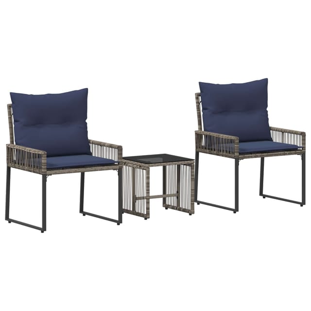 Gartenmöbel Set 7 Pcs Grau Und Marineblau Poly-rattan Vidaxl