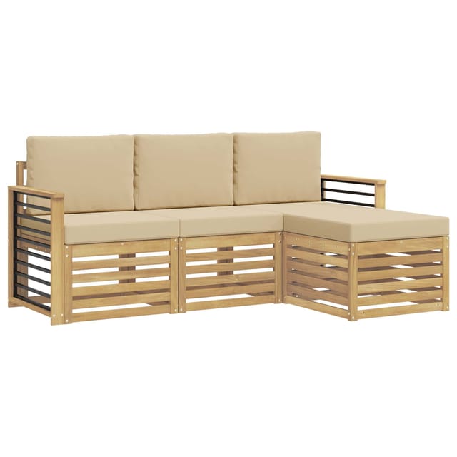 Outdoor-sofagarnitur Mit Kissen 4 Pcs Weiß Und Beige Polyester Vidaxl