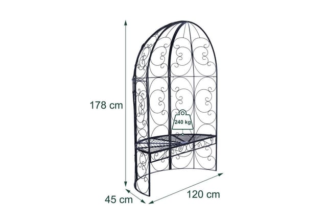 Relaxdays Gartenbank Mit Rankpavillon, Laubenbank Bis 240 Kg, Hbt 178 X 120 X 58 Cm, Garten Rosenbogen Mit Bank, Schwarz