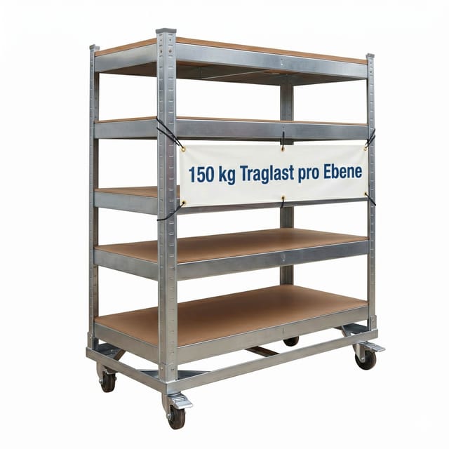 Relaxdays Etagenwagen, 5 Ebenen, Rollen & Bremse, Bis 750 Kg, Hbt: 110x90x45 Cm, Mobiler Werkstattwagen, Stahl, Silber