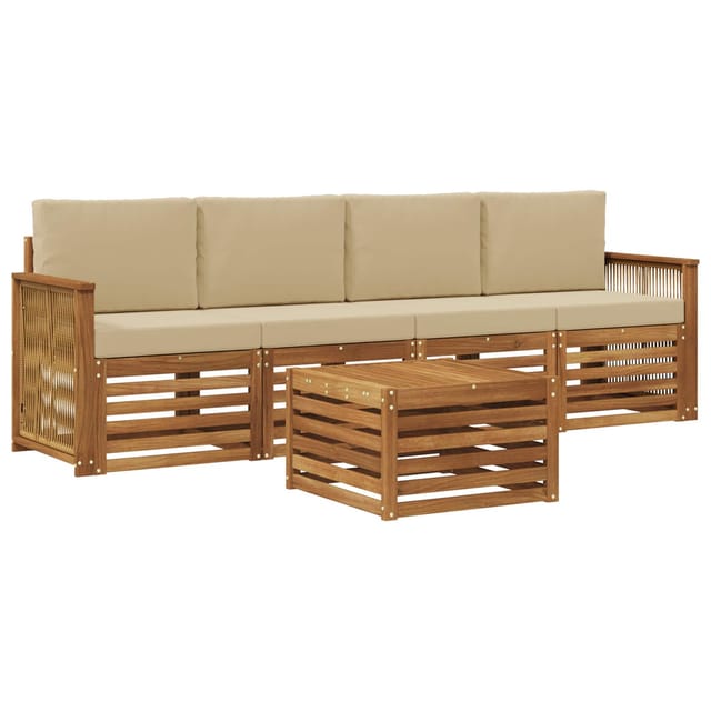 Outdoor-sofagarnitur 5 Pcs Natur Und Beige Massivholz Akazie Vidaxl