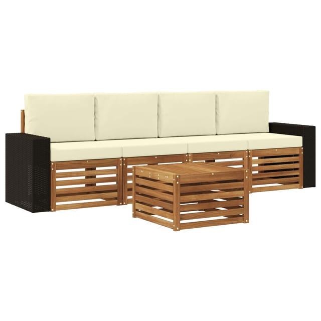 Outdoor-sofagarnitur 5 Pcs Natur Und Creme Massivholz Akazie Vidaxl