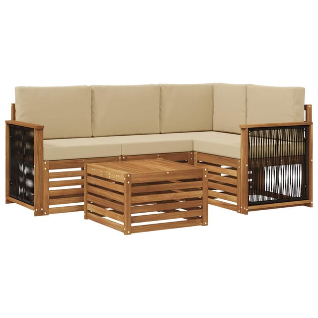 Outdoor-sofagarnitur 5 Pcs Natur Und Beige 59 X 59 X 37 Cm Vidaxl
