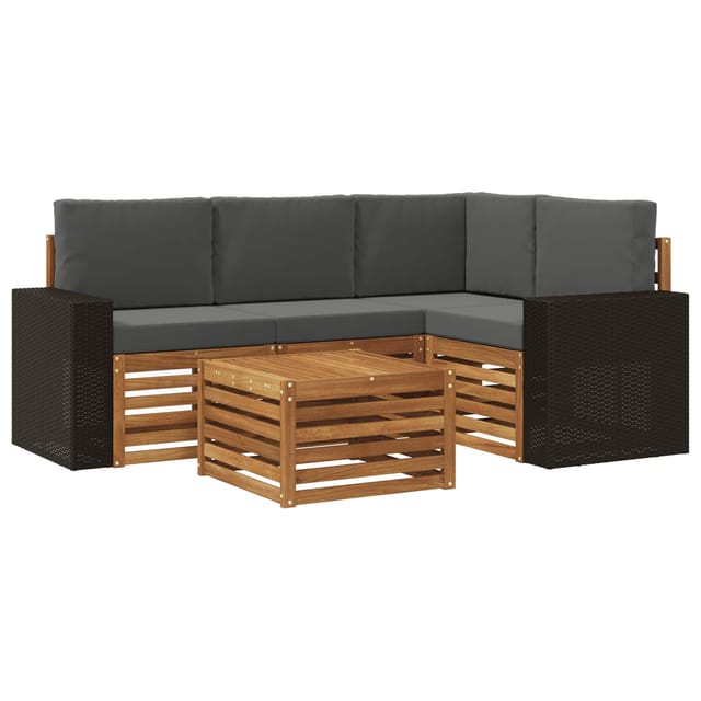 Outdoor-sofagarnitur 5 Pcs Natur Und Anthrazit 59 X 59 X 37 Cm Vidaxl