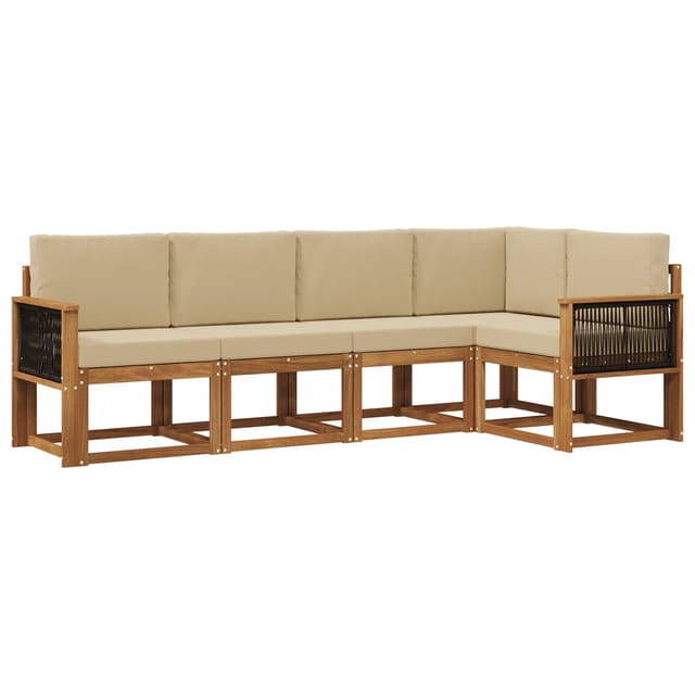 Outdoor-sofagarnitur Mit Kissen 5 Pcs Natur Und Beige Polyester Vidaxl
