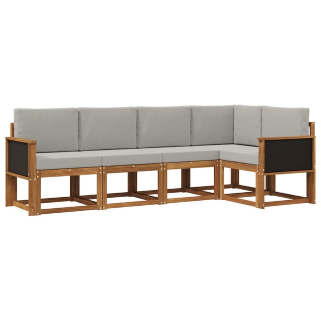 Outdoor-sofagarnitur 5 Pcs Natürlich Und Hellgrau Polyester Vidaxl