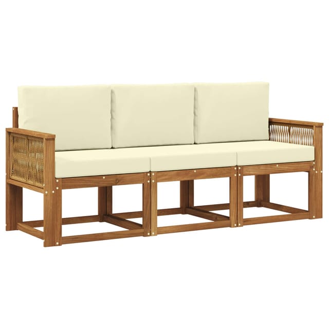 Outdoor-sofagarnitur Mit Kissen 3 Pcs Natur Und Creme Polyester Vidaxl