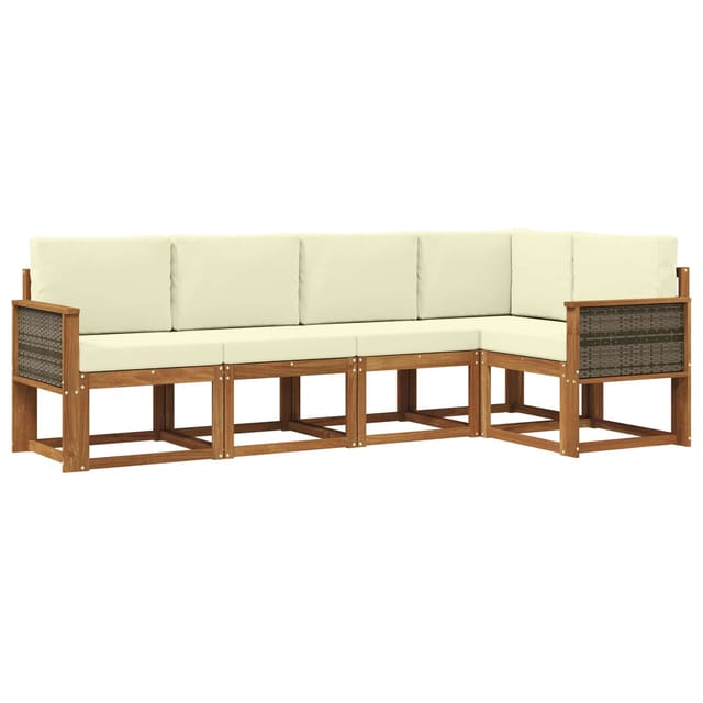 Outdoor-sofagarnitur Mit Kissen 5 Pcs Natur Und Creme Polyester Vidaxl