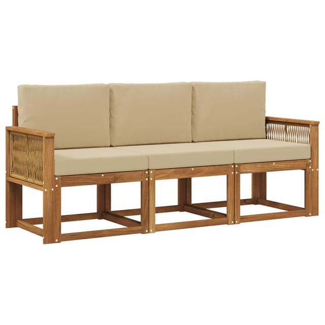Outdoor-sofagarnitur Mit Kissen 3 Pcs Natur Und Beige Polyester Vidaxl