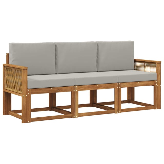 Outdoor-sofagarnitur 3 Pcs Natürlich Und Hellgrau Polyester Vidaxl