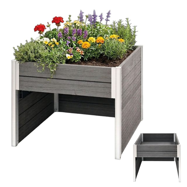 2in1 Hochbeet Mit Mährobotergarage Holzoptik 73x79x56 Cm Rasenroboter Garage Pflanzkasten Anthrazit