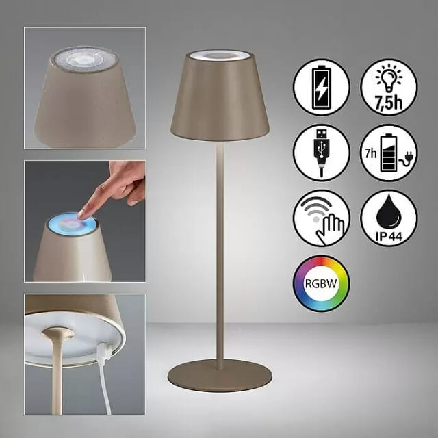 Außenleuchte Tischlampe Dimmbar Mit Touch Gartenlampe Tischleuchte Balkonlampe Grau Braun, Rgb Farbwechsel, 2w 270lm Warmweiß Dxh 12 X 38 Cm
