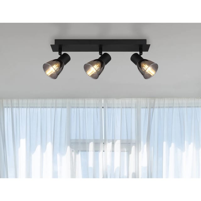 Globo Lighting - Deckenleuchte Wohnzimmerleuchte Metall Holz Glas Schwarz Matt 3-flammig L 40 Cm