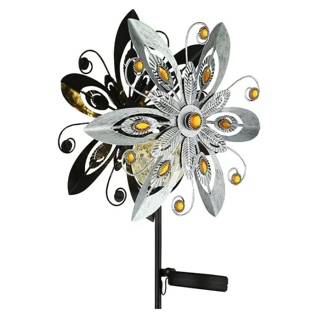 Solarleuchte Außenleuchte Led Windrad Silbergrau Gartenlampe Deko H 124 Cm