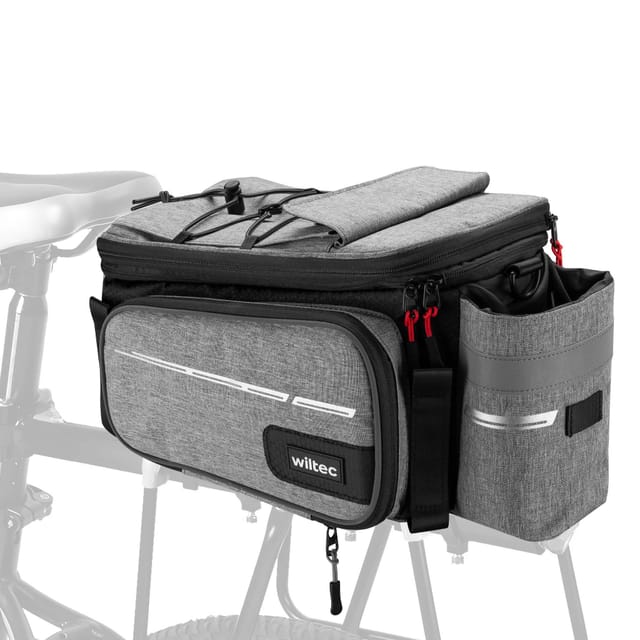Wiltec - Gepäckträgertasche Grau, Fahrradtasche Gepäckträger Bis 20 L Stauraum, Wasserresistente Fahrrad Tasche, Gepäcktasche Leichte Handhabung