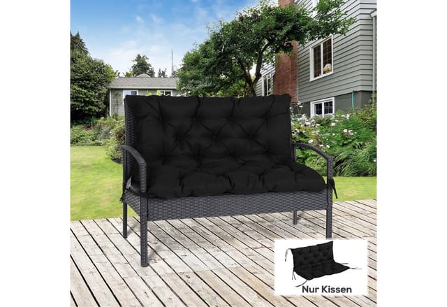 2 Sitzer Bankauflage 100 X 98 X 8 Cm Sitzkissen Mit Bänder Rückenkissen Für Indoor/outdoor Polster Auflage Für Sitzbank Gartenbank Gartenmöbel Hollywoodschaukeln Schwarz - Outsunny