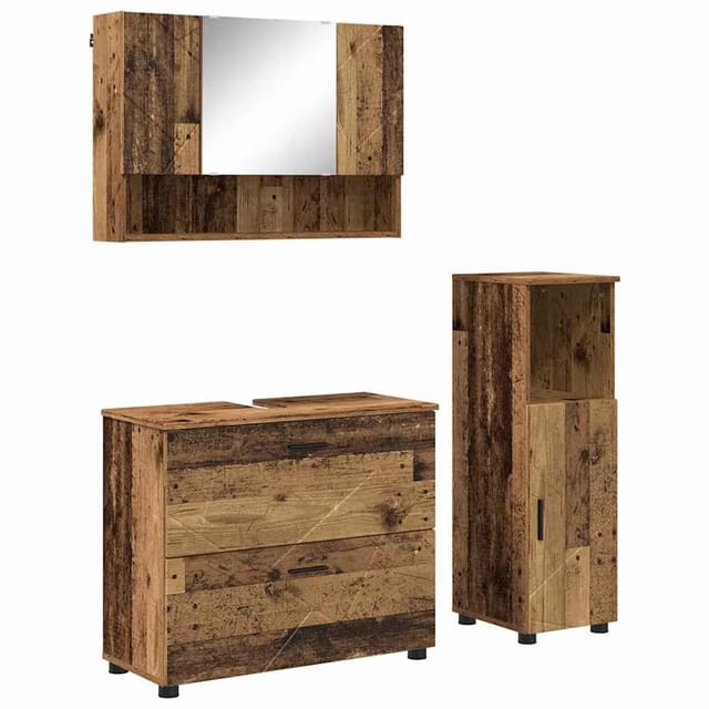 Badezimmermöbel Set Mit Schubladen 3 Pcs Altholz Holzwerkstoff Vidaxl